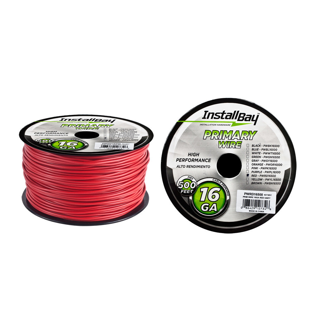 Install Bay PWRD16500 Primary Wire 16 Gauge All Copper Red Coil - 500 ft