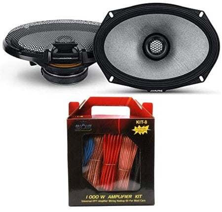 Alpine R2-S69 R-Series 6"x9" 600W 2-Way Car Coaxial Speakers & KIT8 Installation AMP Kit