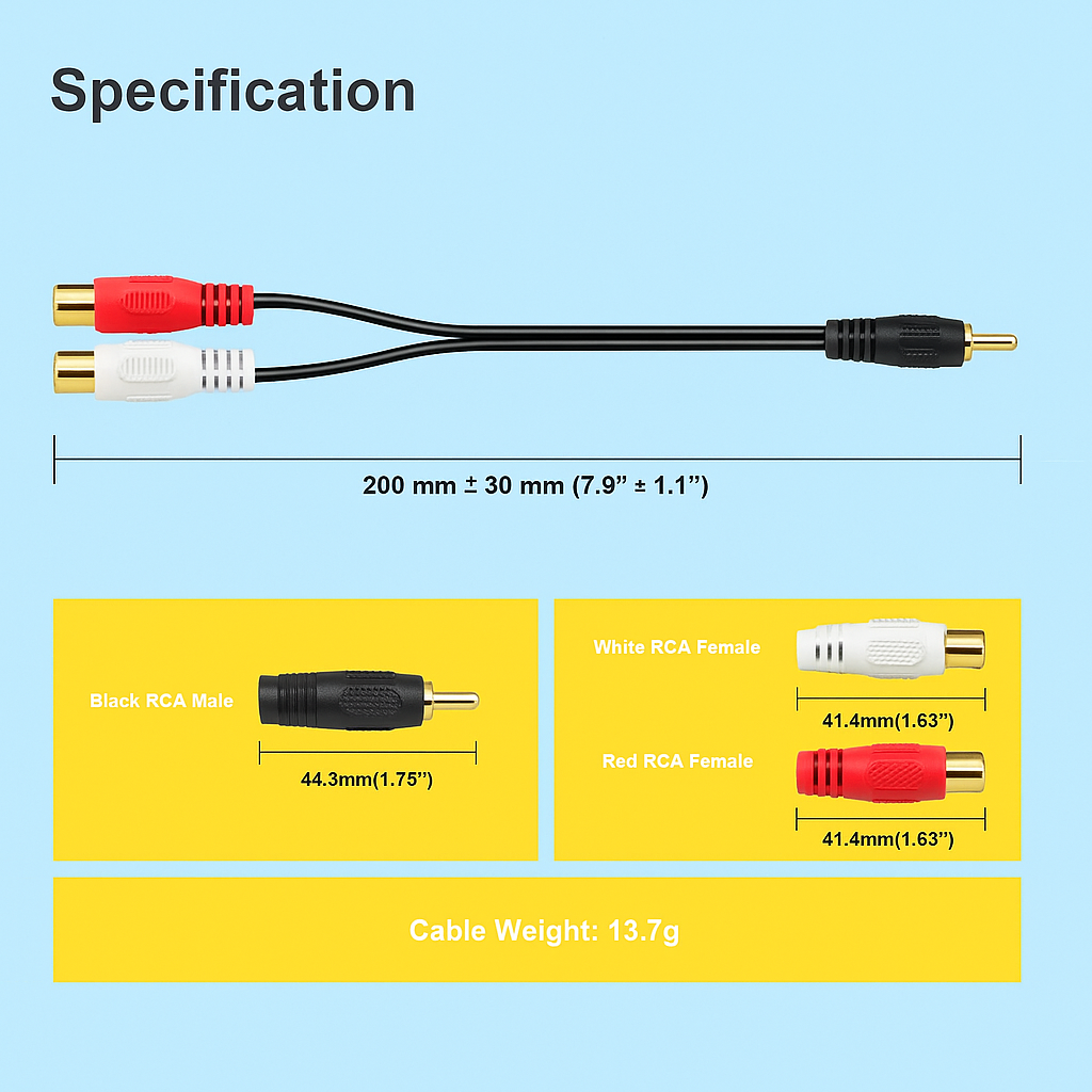 10 Absolute 2F1M RCA Interconnect Cable Wire Marine Car Amplifier Stereo Home Audio