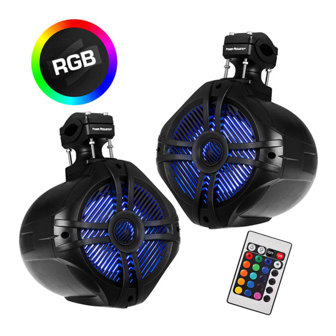 Power Acoustik MWT-65BL 6.5″ Marine Wake Tower Speakers with RGB LED Lights