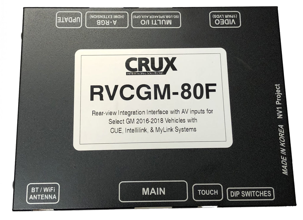 Crux RVCGM-80F Front & Rear Camera Integration Interface with AV inputs for Select GM 2016-2018 Vehicles with CUE, Intellilink, & MyLink Systems