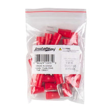 Load image into Gallery viewer, Install Bay RVST88 Red Vinyl Spade Wire Terminals 8 Gauge #8 Package of 25