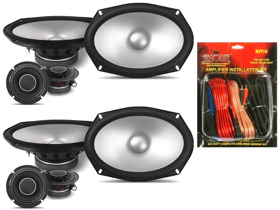 2 Alpine S Series S2-S69C 6x9" Hi-Res Component Car Audio Speaker System & KIT10 Installation AMP Kit