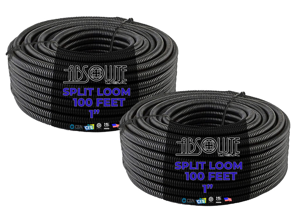 Absolute SLT10-200 200' 1" 25mm Split Wire Loom Conduit Polyethylene Corrugated Tubing Sleeve Tube