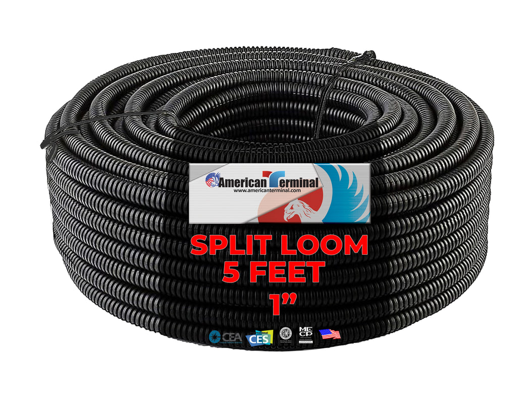 American Terminal 5 Feet Black 1" Split Wire Loom Conduit Polyethylene Tubing Black