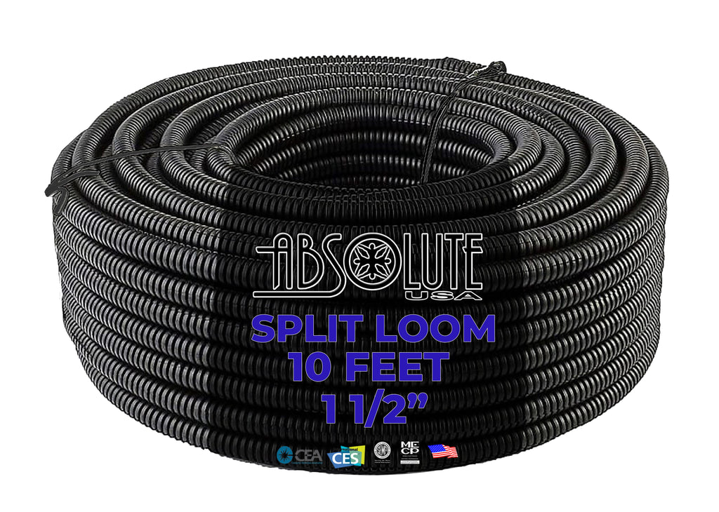 1.5" x 10' BLACK SPLIT LOOM TUBING Wire & Hose Cover Polyethylene Audio Video