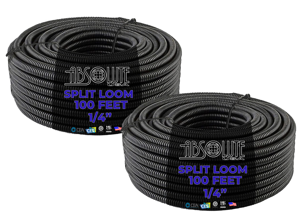 1/4" Black Split Loom Wire Hose Flexible Tubing Wire Cover Audio Stereo - (200' FT)