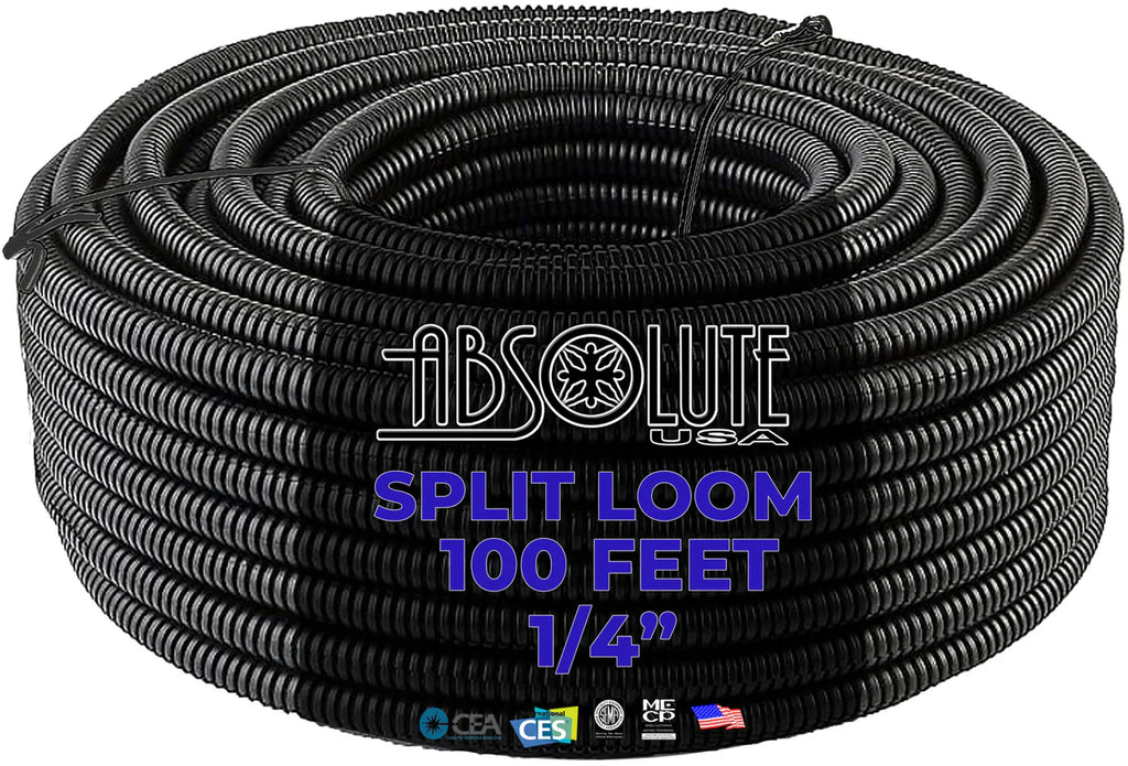Absolute USA 2 rolls 100 ft 1/4" split wire loom conduit polyethylene tubing black sleeve tube