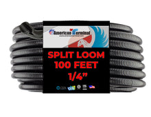 Load image into Gallery viewer, American Terminal 100 Ft. 1/4" Split Wire Loom Conduit Polyethylene Tubing Black Color Sleeve Tube
