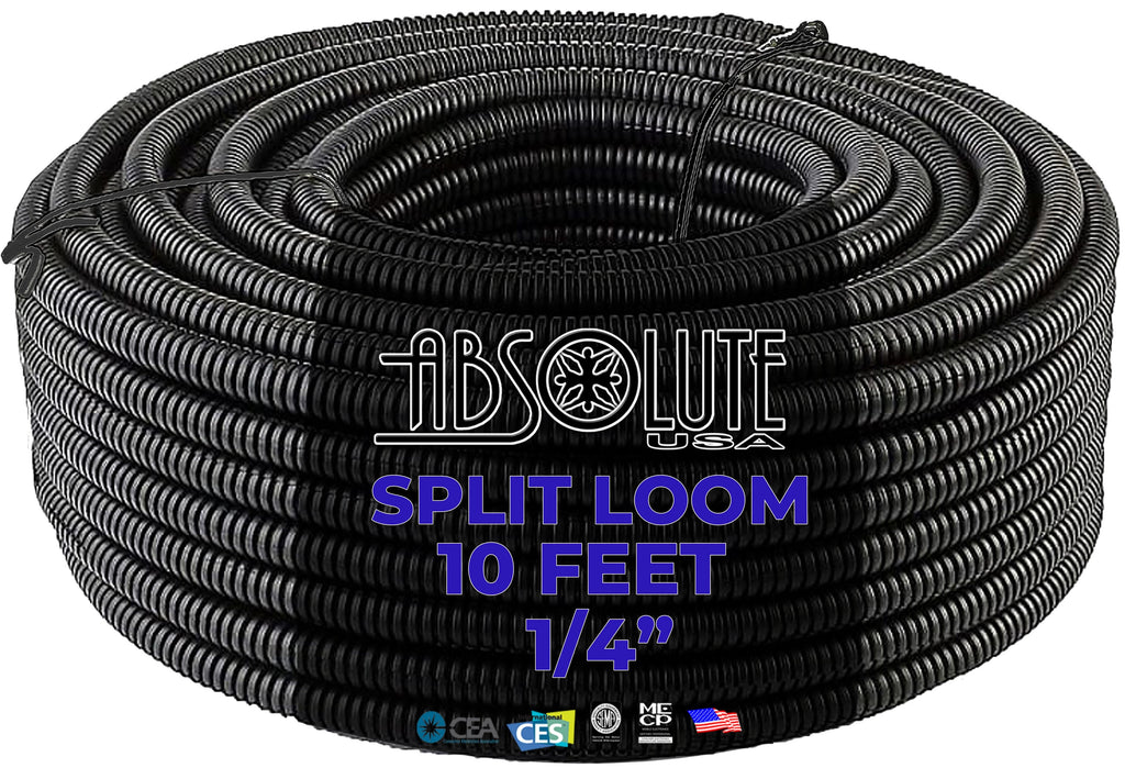 Absolute SLT14 10' + Electrical Tape 10 feet 1/4" split loom wire tubing hose cover auto home marine + electrical tape