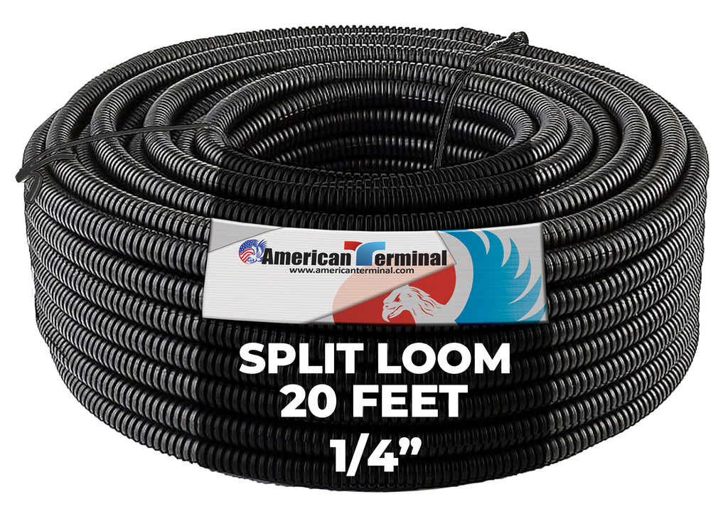 A-T 3-Pack 1/4", 1/2", 3/4" x 20 Feet Each Split Wire Loom Convoluted Tubing