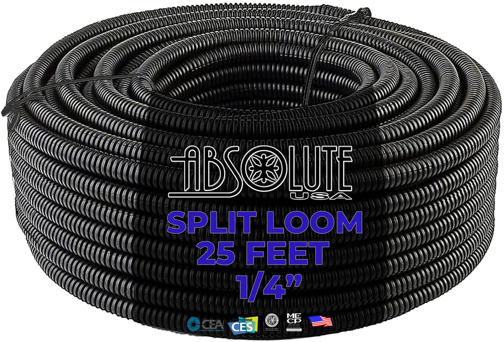 Absolute SLT14-25 25' 1/4" 5mm split wire loom conduit polyethylene corrugated tubing sleeve tube