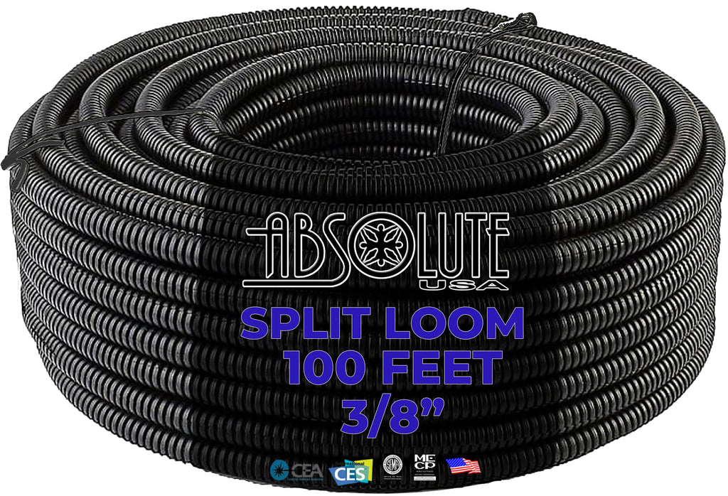 Absolute SLT18BK 100' 1/8" 3.18mm Black Split Wire Loom Conduit Tubing Sleeve Tube