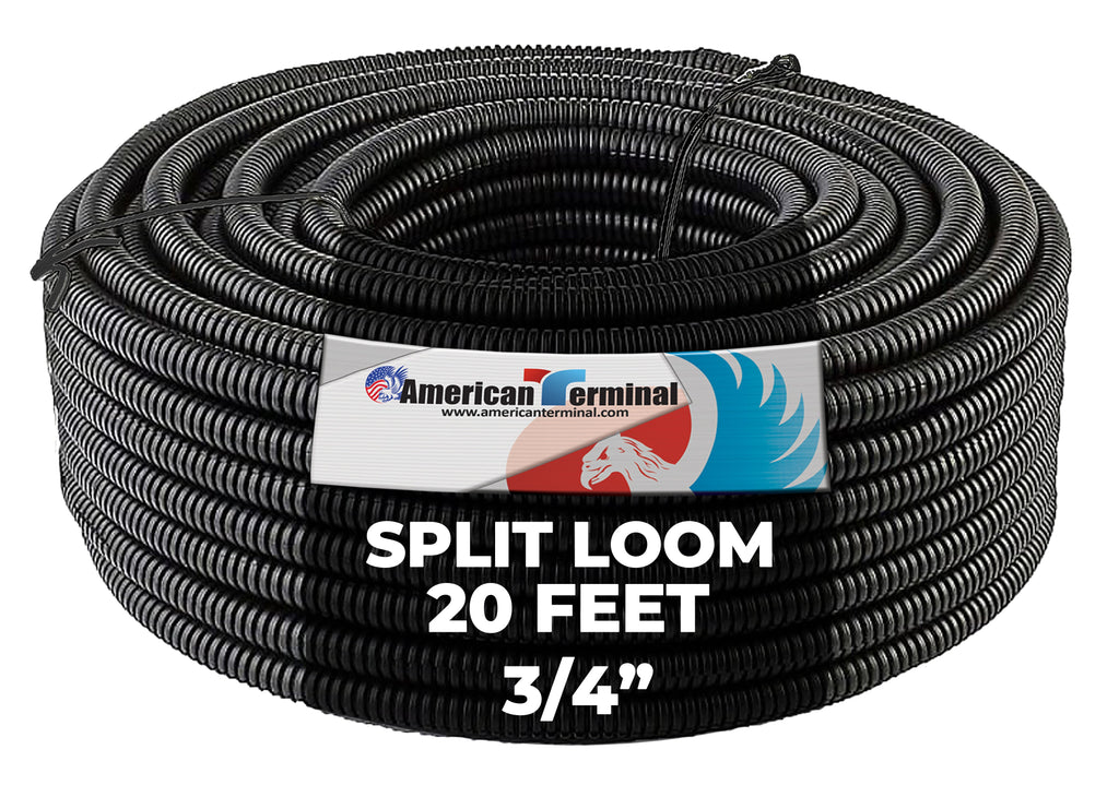 A-T 3-Pack 1/4", 1/2", 3/4" x 20 Feet Each Split Wire Loom Convoluted Tubing