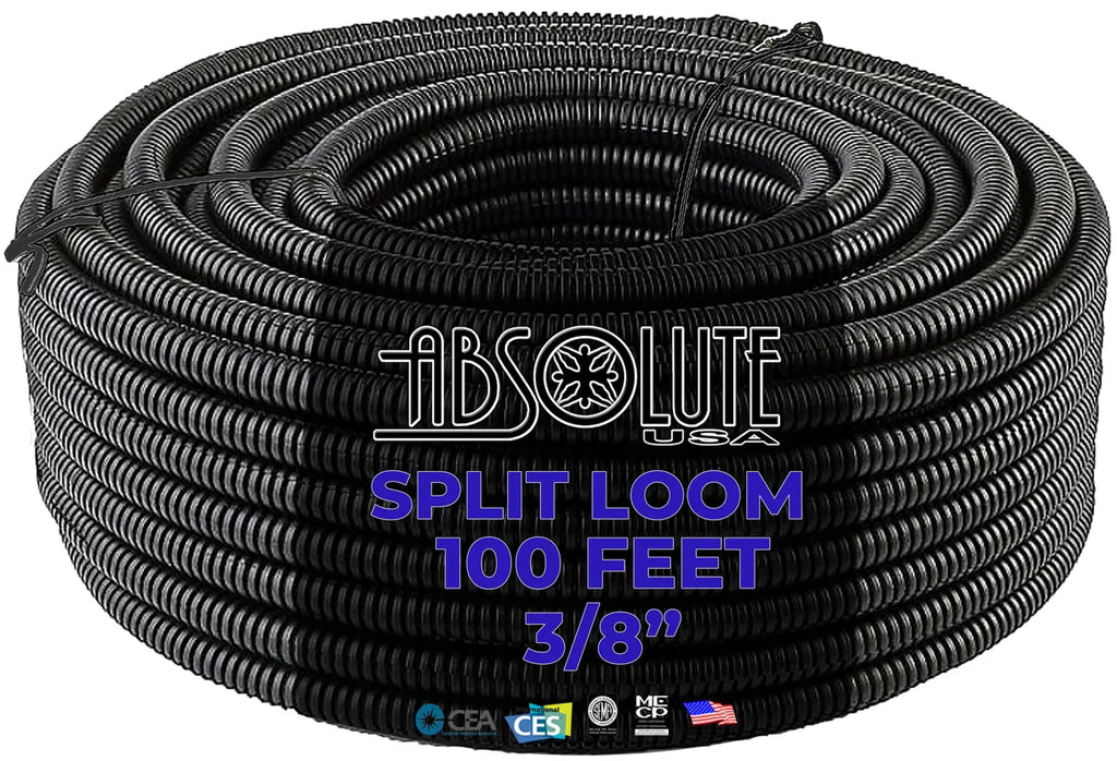 100 FT 3/8" BLACK SPLIT WIRE LOOM POLYETHYLENE TUBING CABLE CONDUIT