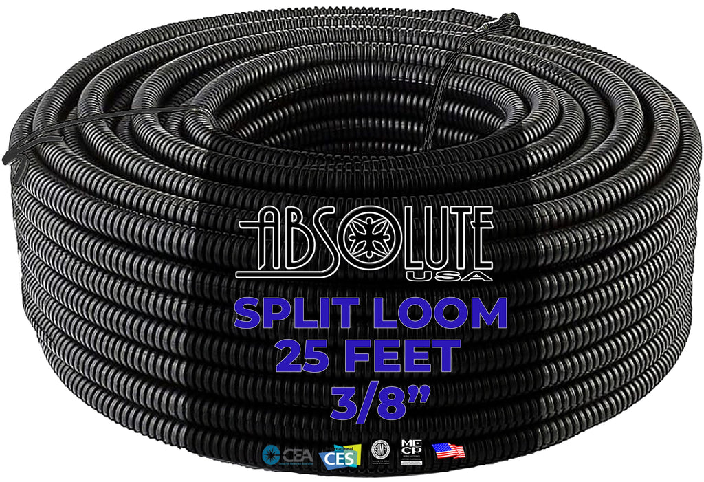 Absolute SLT38-25 25' 3/8" 10mm Split Wire Loom Conduit Polyethylene Corrugated Tubing Sleeve Tube