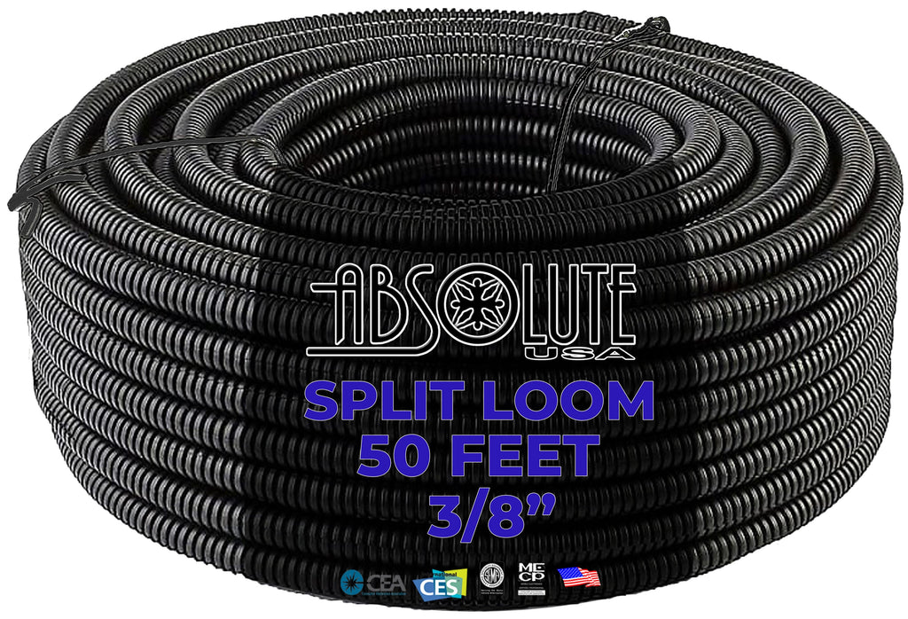 Absolute SLT38-50 50' 3/8" 10mm Split Wire Loom Conduit Polyethylene Corrugated Tubing Sleeve Tube