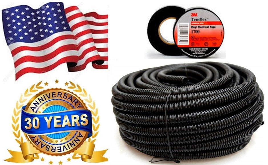 Absolute SLT14 10' + 3M Electrical Tape 10 feet 1/4" split loom wire tubing hose cover auto home marine + 3M Temflex 1700 electrical tape
