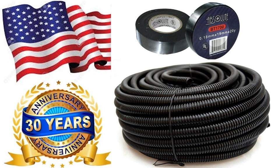 Absolute SLT14 50' + Electrical Tape 50 feet 1/4" split loom wire tubing hose cover auto home marine + electrical tape