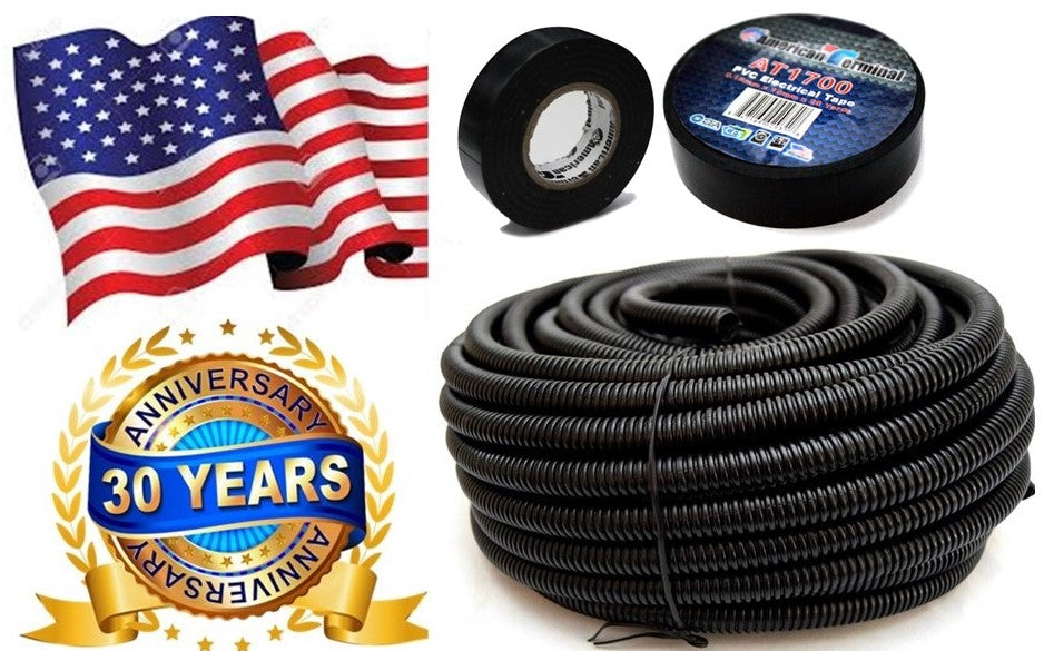 American Terminal  ASLT14 50' + Electrical Tape 50 feet 1/4" split loom wire tubing hose cover auto home marine + electrical tape