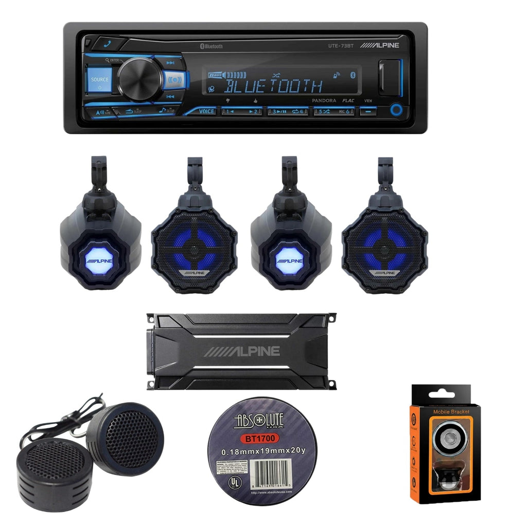 Alpine SPV-65RGB-CAN+KTA-30FW+UTE-73BT 6.5” Cage-Mounted Universal Weather-Resistant Coaxial RGB LED Speaker Pods with Amp & Source
