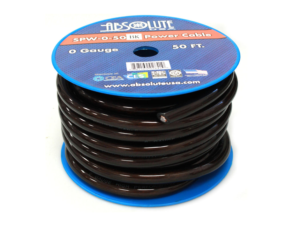 2 Absolute SPW-0-50BK 1/0 Gauge Power Ground Cable 1/0 Gauge 50 FT PRO Xtreme Twisted Power / Ground Battery Wire Cables Black