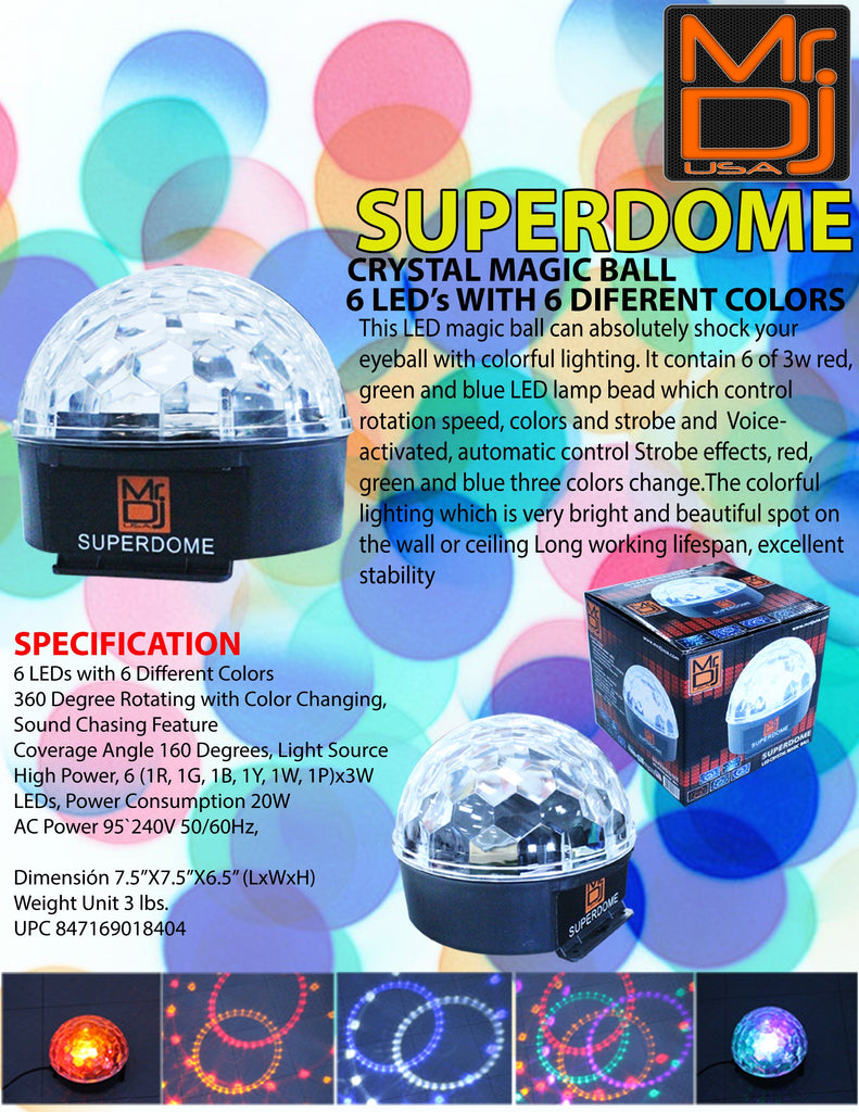 MR DJ SUPERDOME LED Crystal Magic Ball DJ Strobe Light 6 LED 6 Colors Sound Activated DMX512