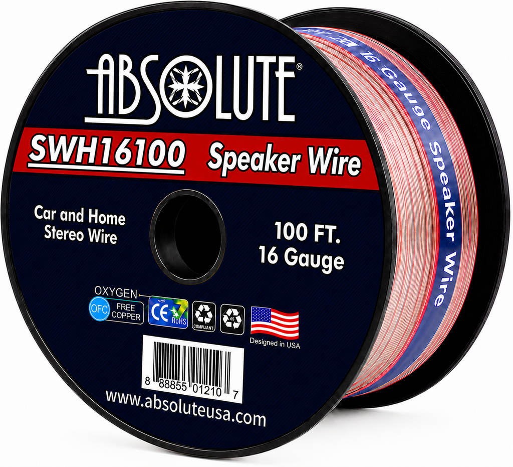 Absolute SWH16100 100' 16 Gauge Car Home Audio Speaker Wire Cable Spool