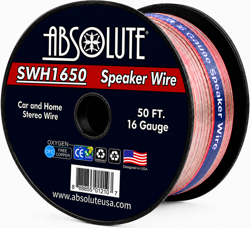 Absolute SWH1650 50' 16 Gauge Car Home Audio Speaker Wire Cable Spool