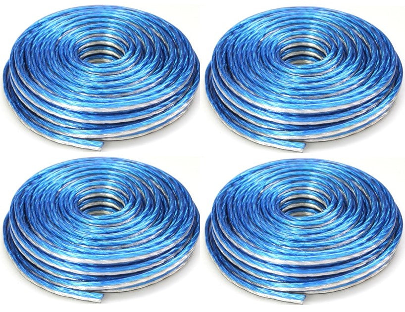 4 Absolute SWT18B50 18 Gauge Premium Speaker Wire 50ft Clear Blue/White