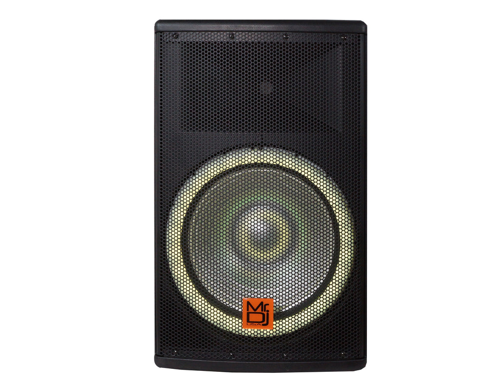 MR DJ SYNERGY15 15" Wireless Portable PA Speaker System 4500W Powered Bluetooth Indoor & Outdoor DJ Stereo Loudspeaker with USB SD MP3 AUX Input, Flashing Party Light & FM Radio