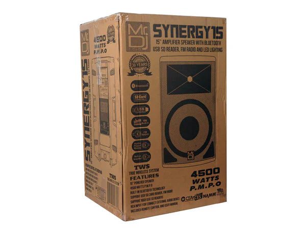 MR DJ SYNERGY15 15" 2-Way PA Powered Active Speaker System 4500W Audio Bluetooth USB KTV Speaker