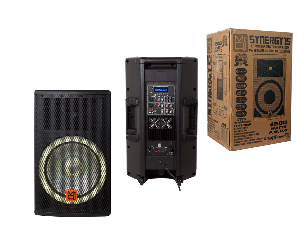 SYNERGY15 Bluetooth Speaker 2-Way 15" Portable Active Powered PRO PA DJ Speaker