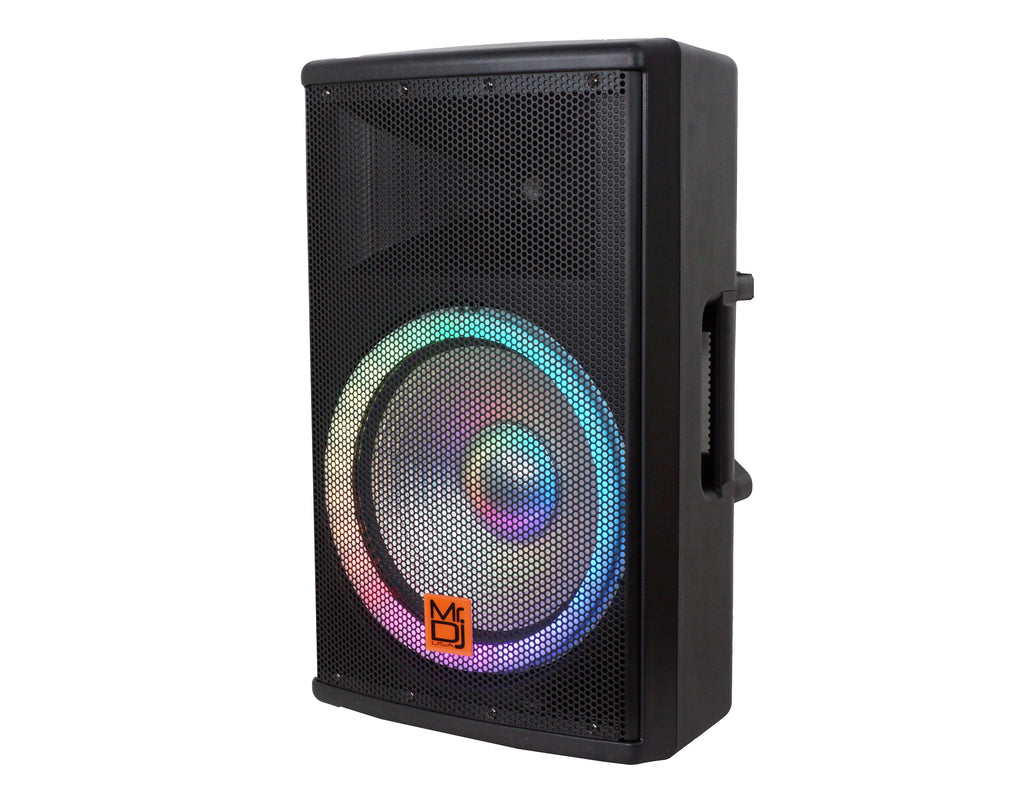 MR DJ SYNERGY15 15" Portable Bluetooth PA Speaker System 4500W Bluetooth Speaker Portable PA System with Microphone input, Party Lights, MP3/USB SD Card Reader, Rolling Wheels