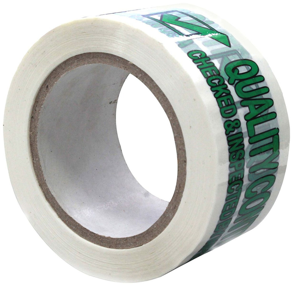 Absolute USA 30 Rolls Quality Control Printed Sealing Tape - 2.5" x 110 Yards - Green QC Checked & Inspected Message - Bulk Packaging Tape (30 Pack)