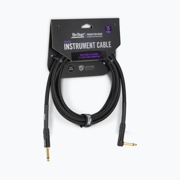 On-Stage OSPRO-ICR-10 Production-Grade Braided Instrument Cable (Right Angle to Straight) 10 ft