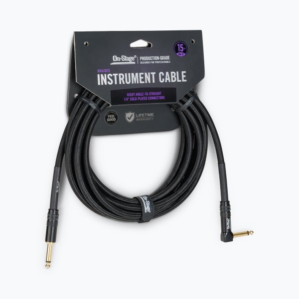 On-Stage OSPRO-ICR-15 Production-Grade Braided Instrument Cable (Right Angle to Straight) 15 ft