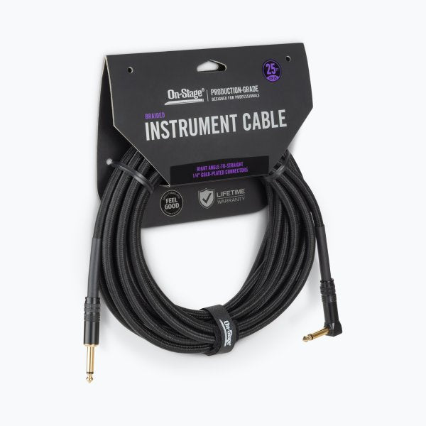 On-Stage OSPRO-ICR-25 Production-Grade Braided Instrument Cable (Right Angle to Straight) 25 ft