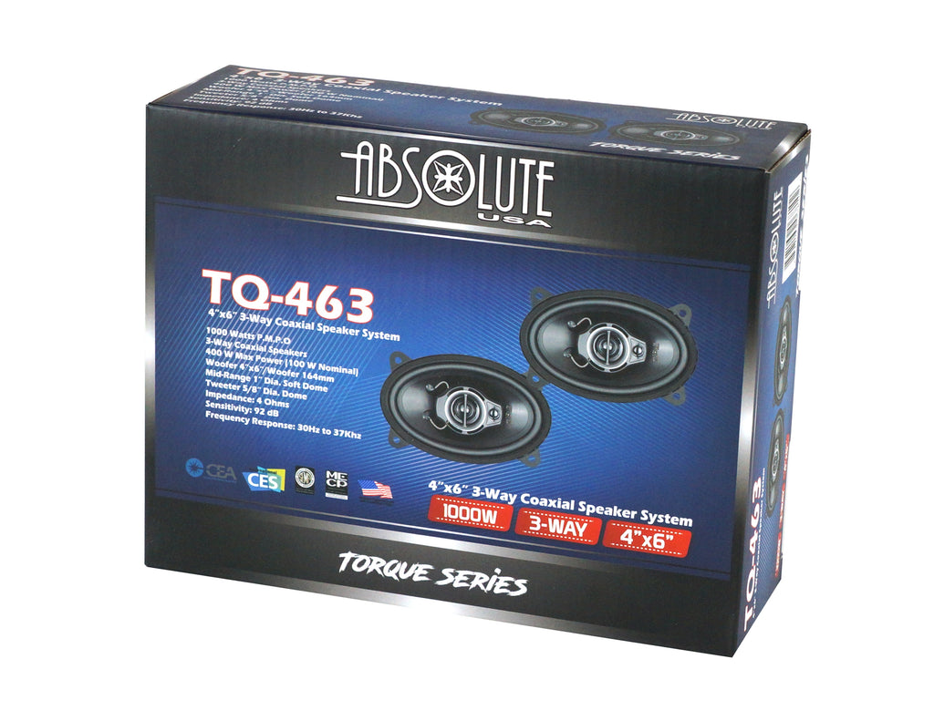 2 Absolute TQ-463 4X6" 400W 3-Way full-range Coaxial Loudspeakers Car Speakers