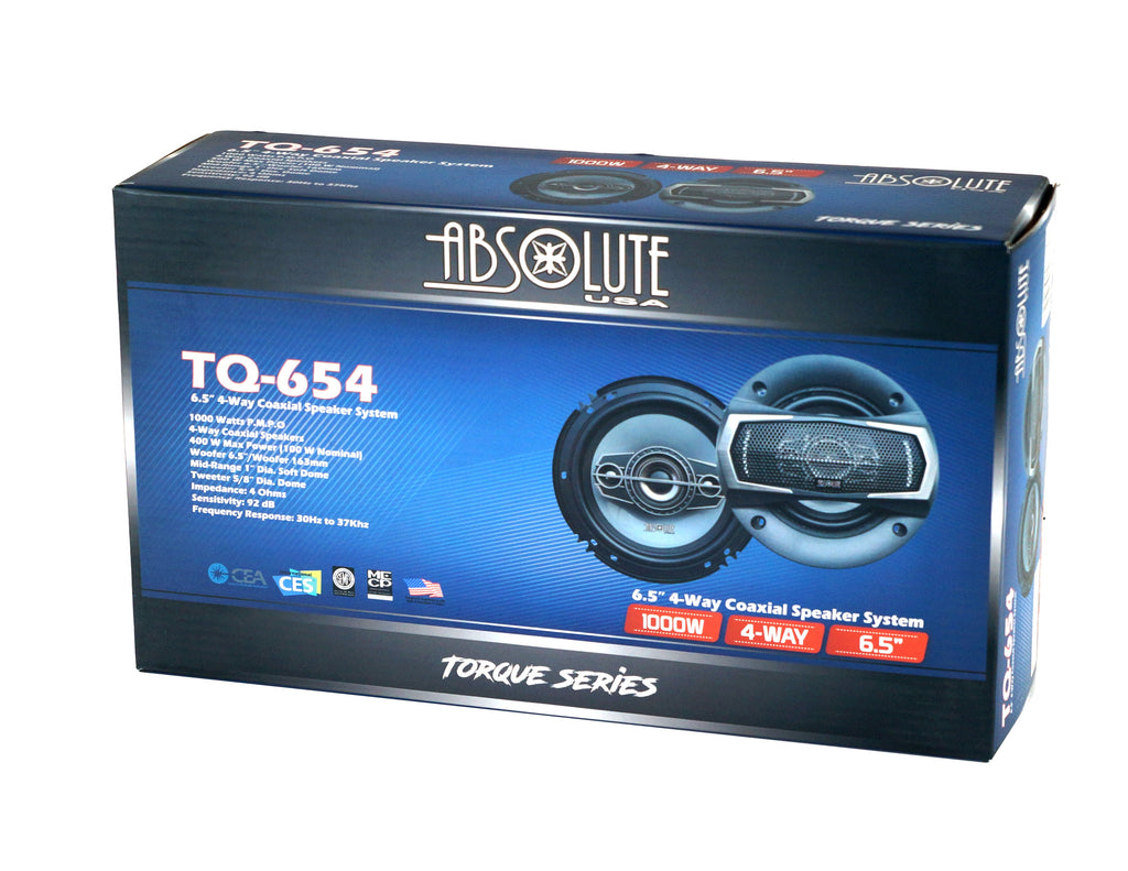Absolute TQ-654 6.5" 400W 4-Way Coaxial Car Speakers + 6X9" Enclosure Empty Box