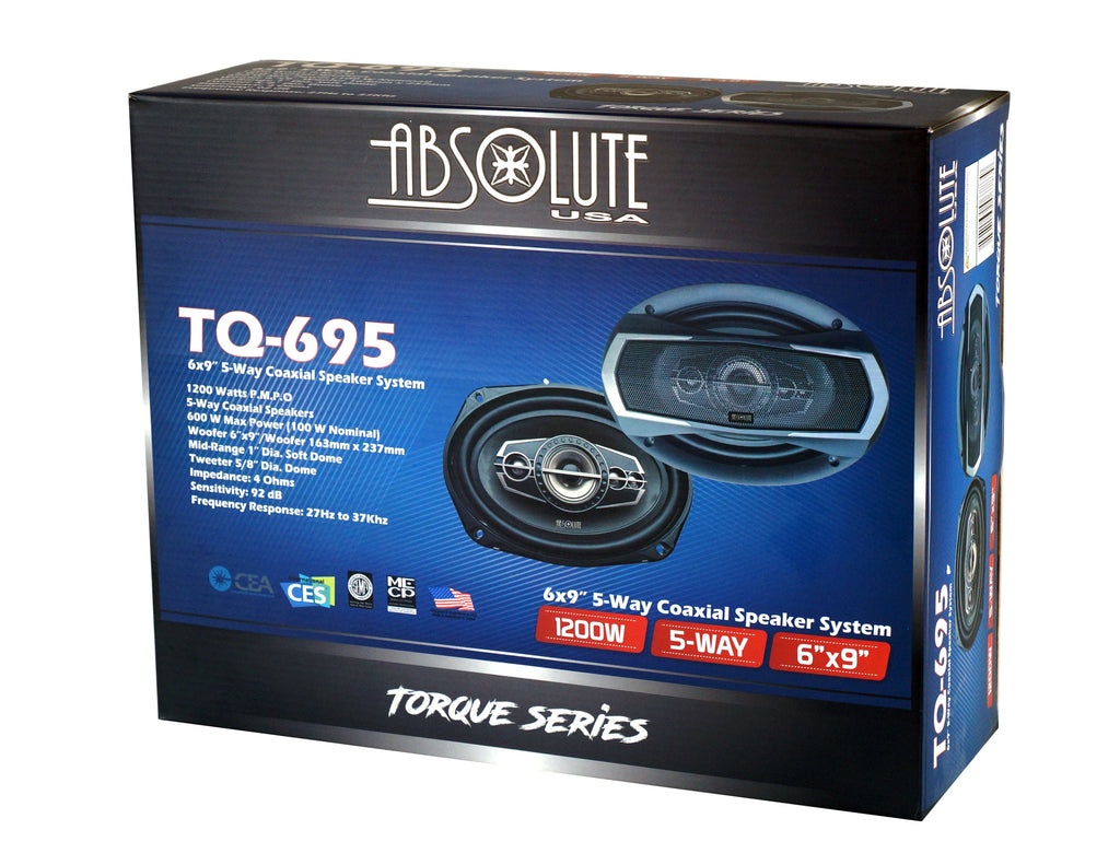 2 Pair Absolute TQ-695 6x9" 5-Way Speakers 600W + 6X9" Enclosure Empty Box
