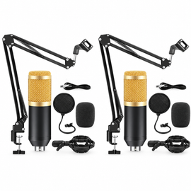 2 MR DJ CONDKIT5 Studio Condenser Microphone Arm Stand Pop Filter Foam Cap Kit Record Accessory