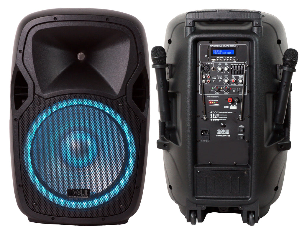 Absolute USPROBAT15 15" Speaker 3500W PA DJ System Wireless Mic Bluetooth Rechargeable