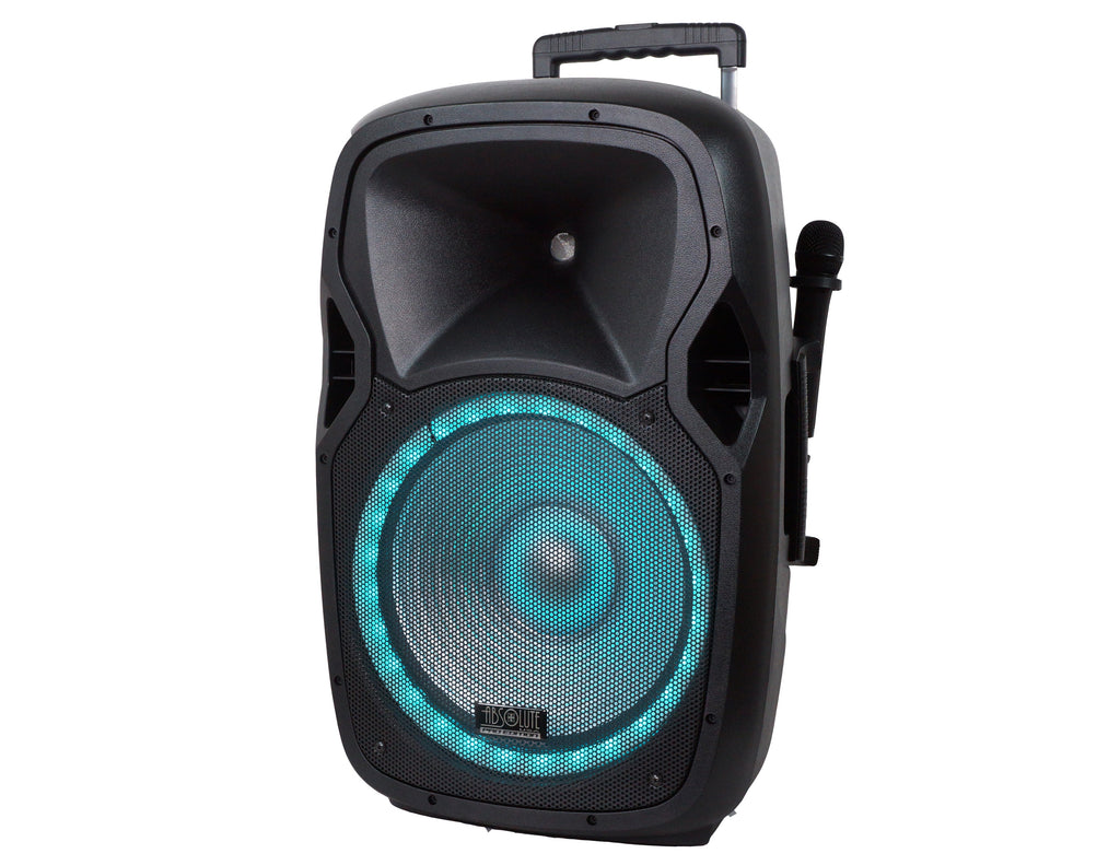 Absolute USA USPROBAT15 15" Portable Bluetooth PA Speaker System 3500W Rechargeable Outdoor Bluetooth Speaker Portable PA System w/ 2 Wireless Microphone, MP3 USB SD Card Reader, FM Radio, Rolling Wheels, Remote