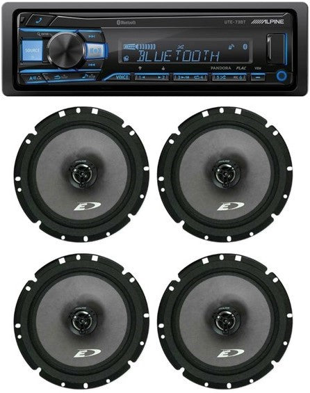 Alpine UTE-73BT Digital Media Receiver Bluetooth & 2 Pair SXE-1726S 6.5" Speaker