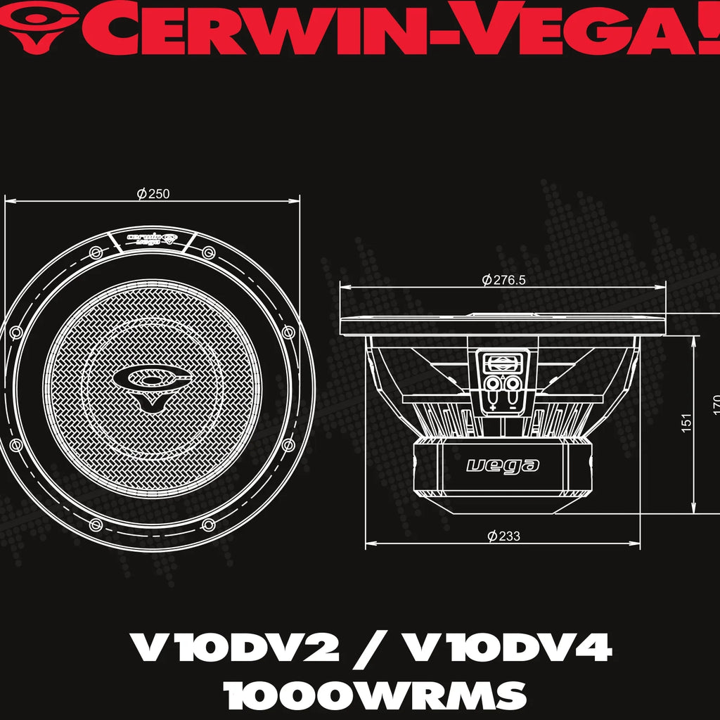 Cerwin-Vega V10DV4  3000W 10" Vega Series Dual 4-ohm Subwoofer