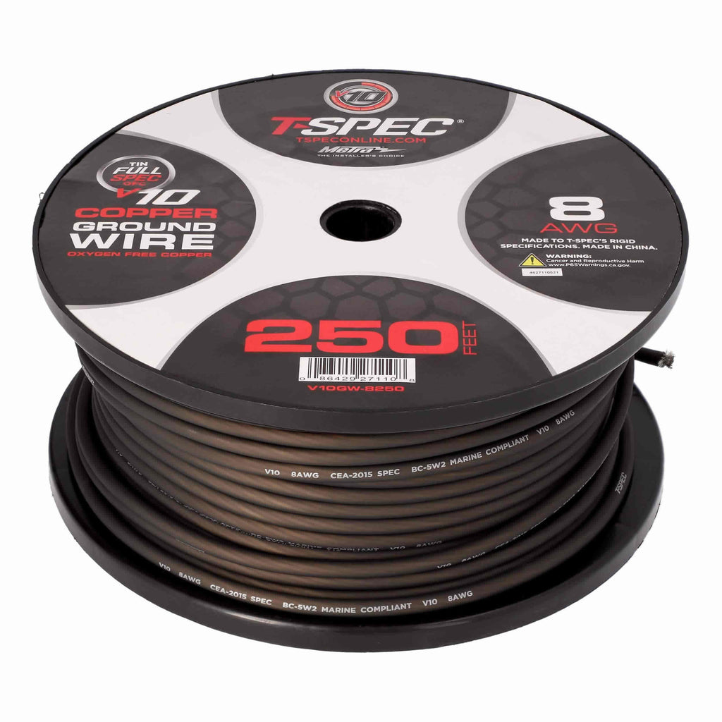 T-SPEC V10GW-8250 8 AWG 250ft Matte Black OFC Power Wire - v10 Series