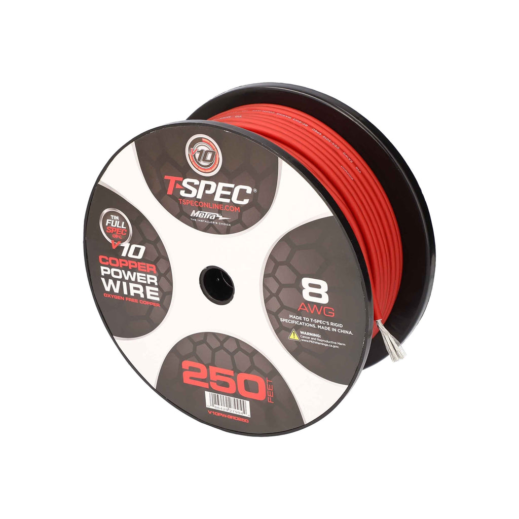 T-SPEC V10PW-8RD250 8 AWG 250ft Matte Red OFC Power Wire - v10 Series