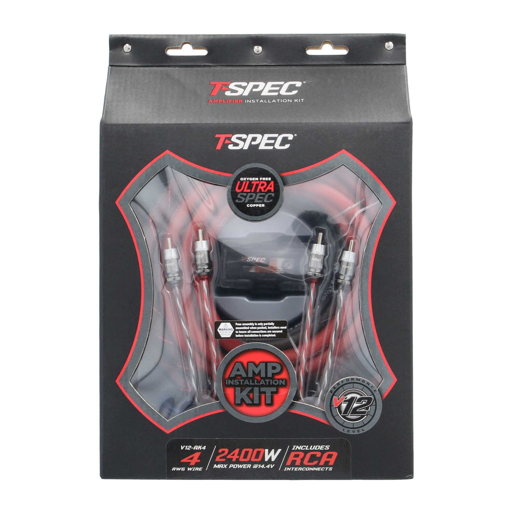 T-SPEC V12-AK4 v12 4 AWG Amp Kit - 2400 W with RCA Cable