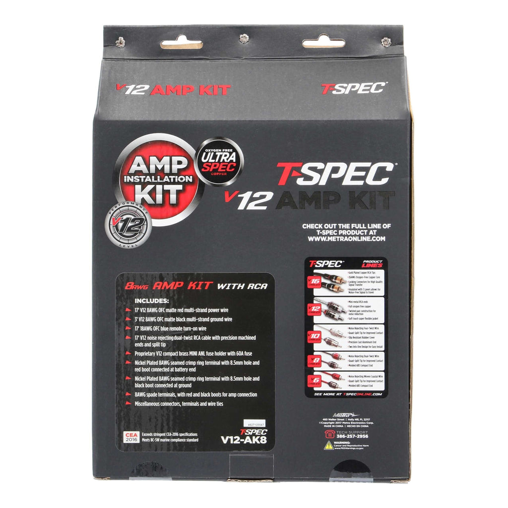 T-SPEC V12-AK8 v12 8 AWG Amp Kit - 950 W with RCA Cable